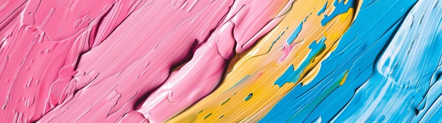 Abstract background with pink, blue and yellow paint strokes