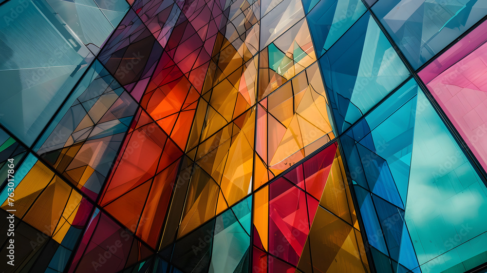 Poster abstract stained glass background with colorful geometric shapes in a mosaic pattern