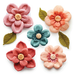 Knitted flowers clipart clipart isolated on white background