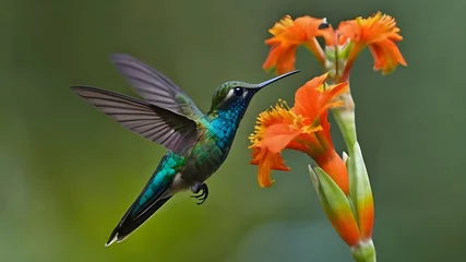 Foto op Canvas Hummingbird Long tailed Sylph Aglaiocercus ingi with o © FAVOUR
