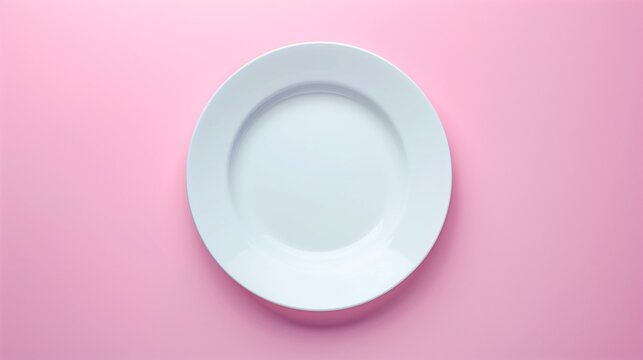 White plate empty dishware utensil blank flat lay background