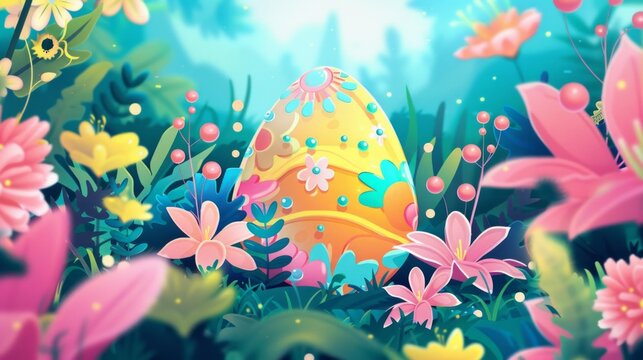 Enchanted Easter Egg in a Magical Floral Meadow