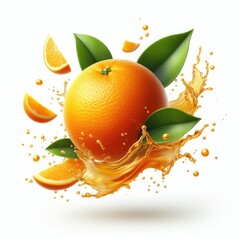 A Fresh orange flying on a white background