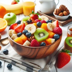 bowl of fresh fruit pieces isolated on a white background
