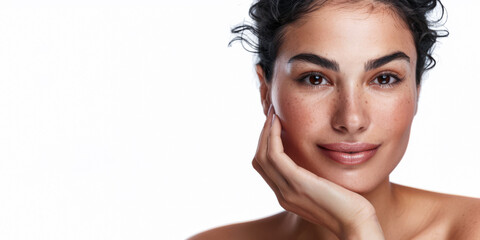 Fototapeta premium Young hispanic woman beauty portrait with ample copy space