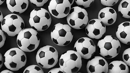 Soccer balls pattern background, Many black and white simplified soccer balls, Generative Ai