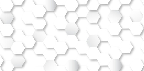 Abstract white and grey 3d Hexagonal shape structure futuristic background. Modern simple style hexagonal graphic concept. White hexagonal pattern background, with copy space abstract banner design.