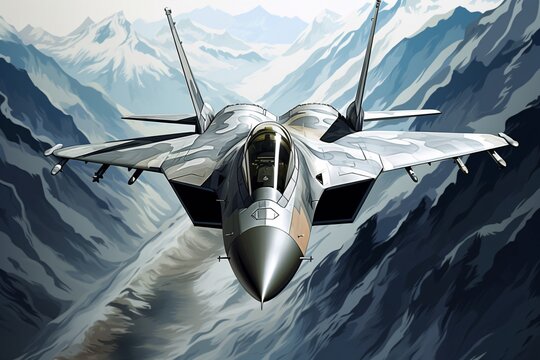 a military jet flying over mountains