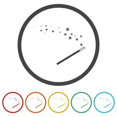 Magic wand on white background illustration. Set icons in color circle buttons
