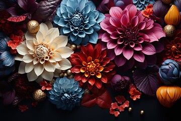 stylist and royal Beautiful modern colorful flower design, space for text, photographic - obrazy, fototapety, plakaty