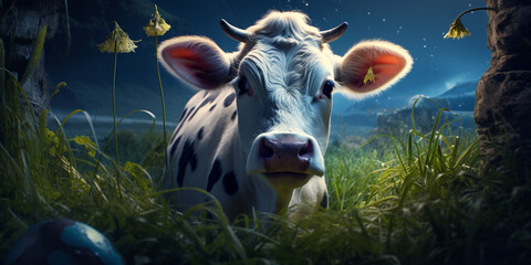  Cow in the field ,Cow herd ,Cow on the meadow, close-up - obrazy, fototapety, plakaty