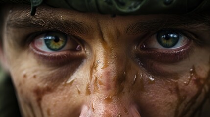 Eyes of a military volunteer expressing determination and strength - obrazy, fototapety, plakaty