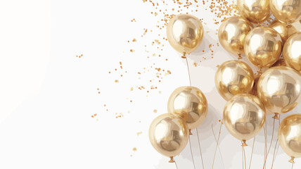 gold balloons are floating in the water on a white background