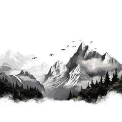 Monochrome Mountain Landscape Clipart 