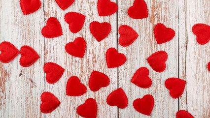 Red hearts on wooden background for Happy Valentine's Day. Happy Mother's Day. Romantic background