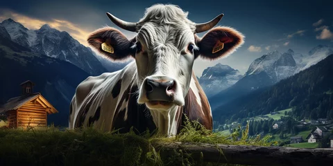 Fotobehang  A Close-Up Encounter with the Soulful Eyes of a Cow Amidst Rural Splendor © Muhammad