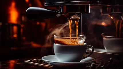 Foto op Plexiglas Coffee machine pouring coffee into a cup capturing © Cybonix