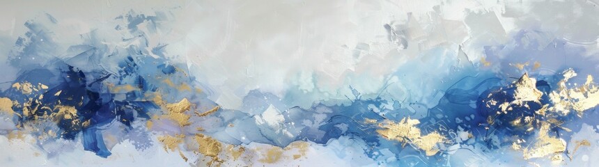 Abstract Blue and Gold Painting, large canvas paintings in the style of romantic landscape, brushstrokes - obrazy, fototapety, plakaty