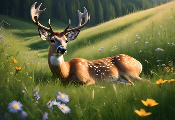 deer in the meadow - obrazy, fototapety, plakaty