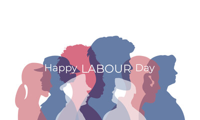 Labour Day.Vector illustration with silhouettes of people of different nationalities and professions standing next to each other.