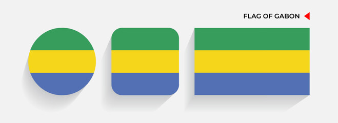 Gabon Flags arranged in round, square and rectangular shapes