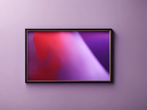 abstraktes Bild im schwarzen Bilderrahmen an einer Pastell lila Wand