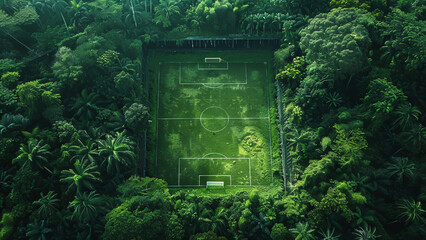Football Ground Photography Amidst a Jungle: Aerial Shot Captured by Drone