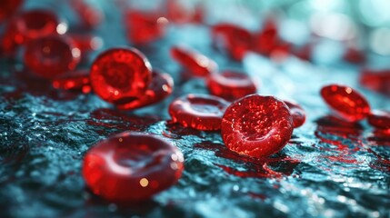 Red blood cells are floating in the liquid. Generative AI. - obrazy, fototapety, plakaty