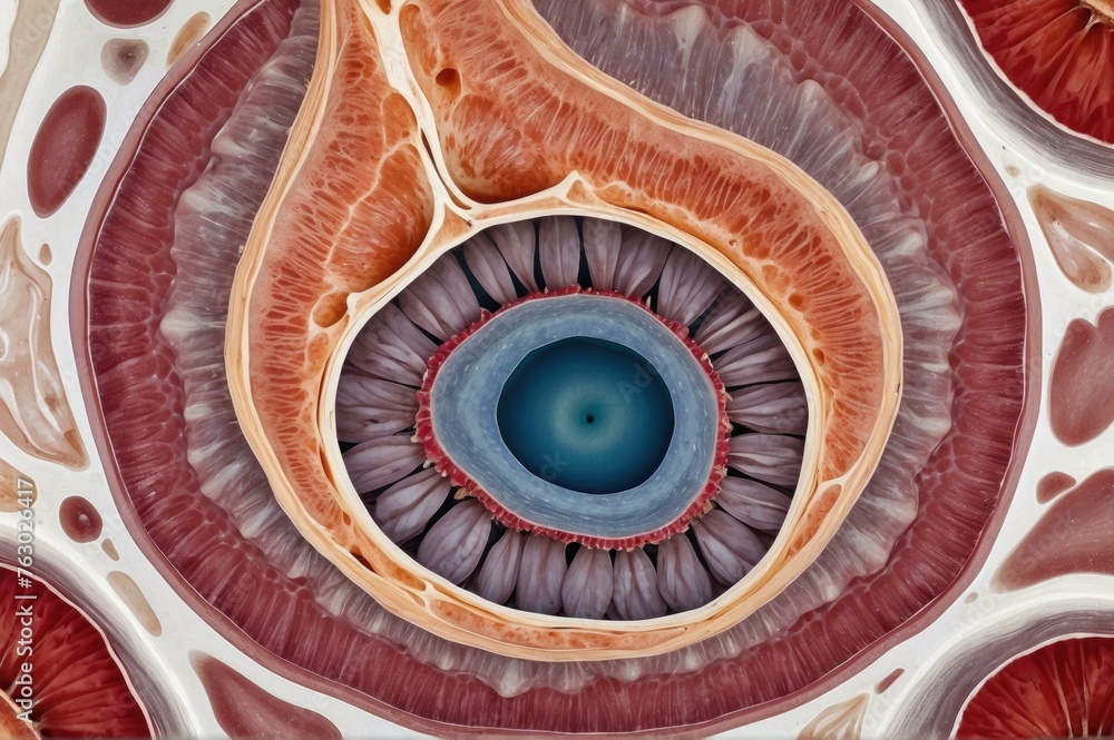 Aufkleber a close-up of an internal organ and its surrounding structure. generative ai.