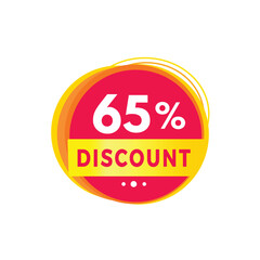 65 percent discount red label icon for sale promotion, advertising, vector. Flat design template for banner.