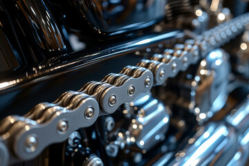 Fototapeta premium Metal Chain Close-up: Industrial Equipment for Work and Repair