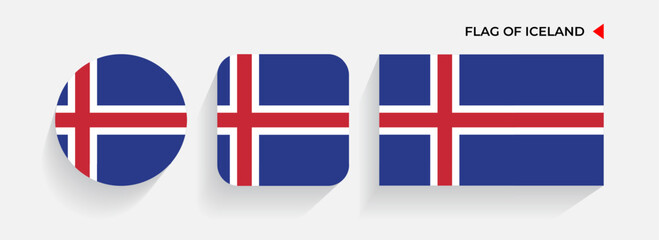 Iceland Flags arranged in round, square and rectangular shapes