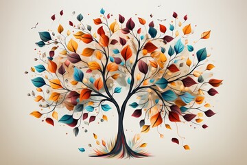 Colorful tree with multicolor leaves illustration background for abstraction wallpaper