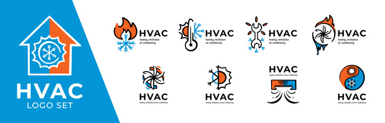 Vector logos for heating, cooling and air conditioning systems - obrazy, fototapety, plakaty