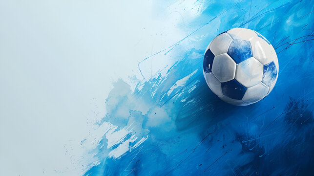 soccer ball background blue color, copy space, euro football banner, ai generated