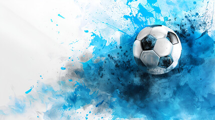 Fototapeta na wymiar soccer ball background blue color, copy space, euro football banner, ai generated