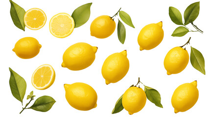 background with lemons isolated on transparent background