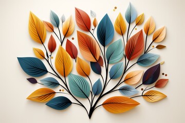 Beautiful colorful tree with hanging leaves background illustration for wallpaper and prints