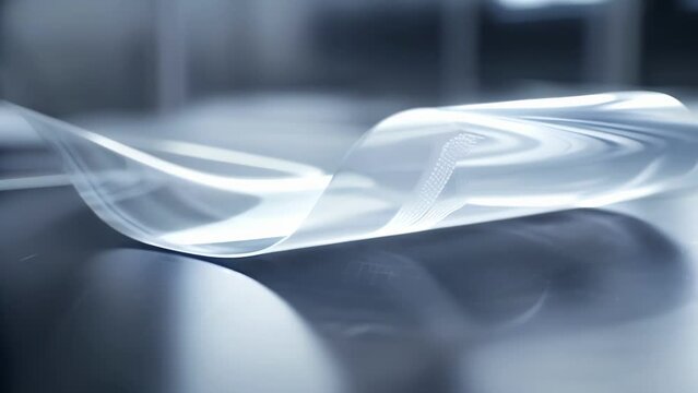 A detailed shot of a piezoelectric sheet showcasing its flexibility and ability to bend and conform to different shapes.