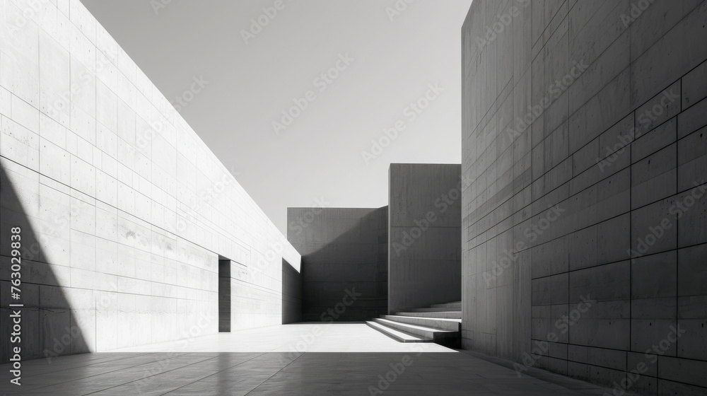 Poster concrete architectural complex with interplay of light and shadows. modern minimalism and urban desi
