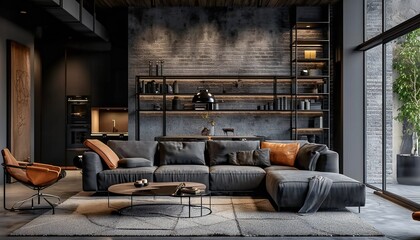 Loft Living Room with Brick Wall