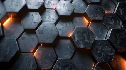 Hexagonal abstract metal background with light