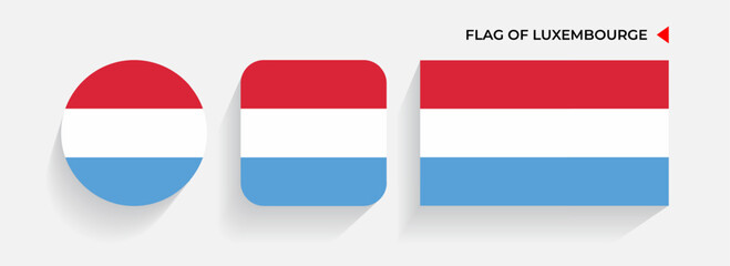 Luxembourge Flags arranged in round, square and rectangular shapes