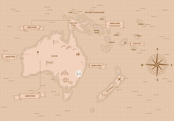 Vintage Australia & New Zealand Map Vector Layout