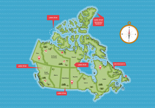 Canada Map Vector Layout in Cute Style