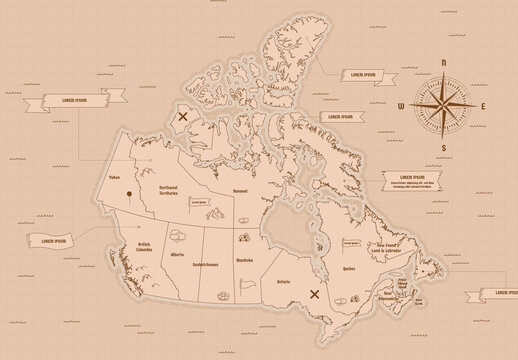 Vintage Canada Map Vector Layout