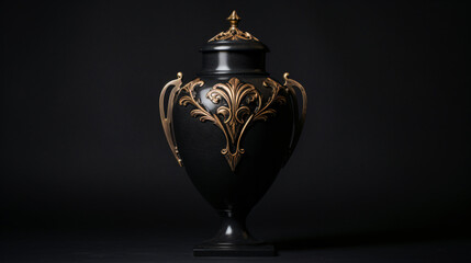 Fototapeta na wymiar Elegant black urn containing ashes a solemn memento 