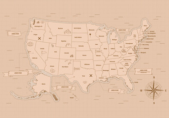 Vintage USA United States of America Map Vector Layout