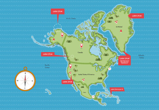 North America Map Vector Layout in Cute Style