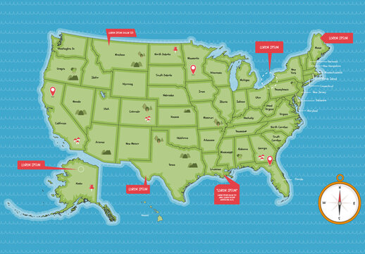 USA United States of America Map Vector Layout in Cute Style